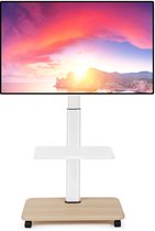 RFIVER Witte tv-vloerstandaard, tv-standaard met 3 planken voor 32-70 inch, platte televisiestandaard, in hoogte verstelbaar, draaibaar, max. VESA 400 x 400 mm tot 50 kg