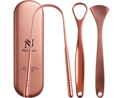 Nuvance Professionele Tongschraper - 3 in 1 Set - voor Mondverzorging - Tongreiniger - Tong Schraper - Tongue Scraper - RVS - Rose