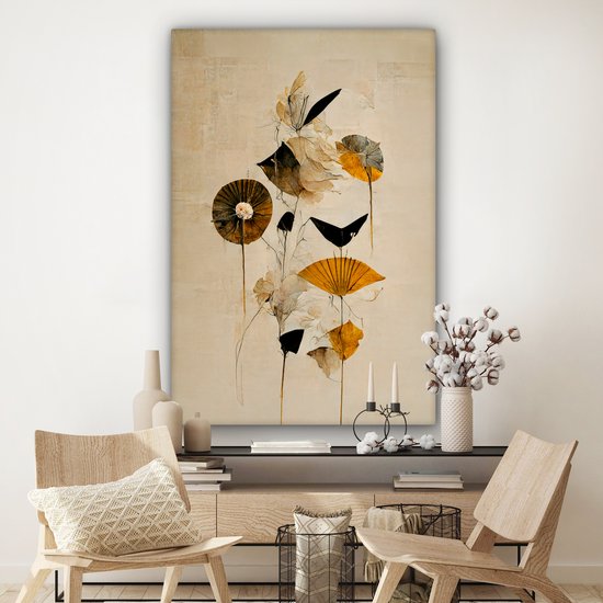 Toile Peinture Fleurs - Vintage - Plantes - Goud - 120x180 cm - Décoration murale XXL