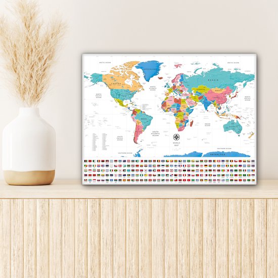 Peintures Toile Wereldkaart - Couleurs - Drapeau - 40x30 cm - Décoration murale
