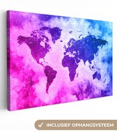 Wereldkaart avec peinture bleue et rose et fond avec motif texturé 120x80 cm