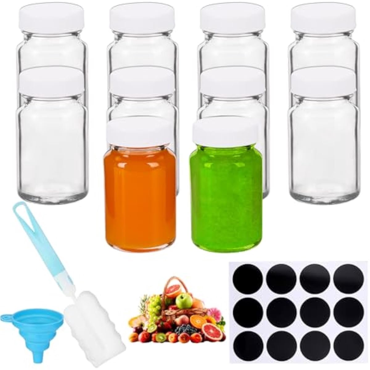 Image of 10 stuks kleine flessen om te vullen, 60 ml shotflessen om te vullen, kleine glazen flessen om te vullen, met dichte sluiting, herbruikbaar en draagbaar, ideaal voor gember, sappen, reizen