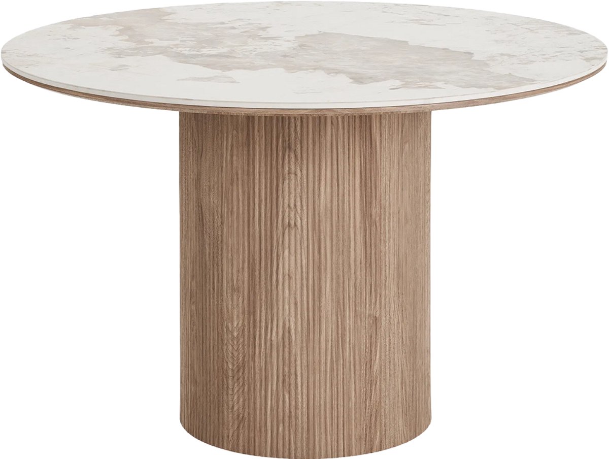 Artichok Ronda Eettafel - Keramiek Blad - Bruin - Hout - Woonkamer - Scandinavisch - Ø 120 x 75 cm