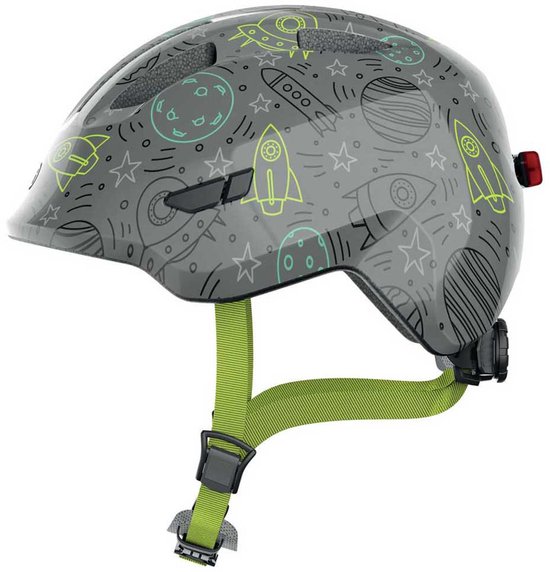 ABUS kinderhelm Smiley 3.0 LED - fietshelm met licht - diepe pasvorm & ruimte voor een vlecht - voor meisjes en jongens - grijs met ruimtepatroon, maat S