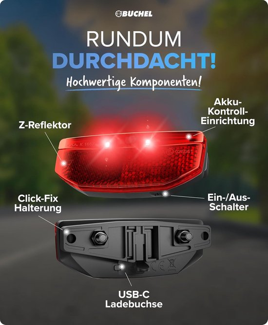 LED Achterlicht voor Fiets - USB-C Oplaadbaar, StVZO Goedgekeurd, Eenvoudige Montage — afbeelding 5