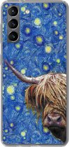 Geschikt voor Samsung Galaxy S21 hoesje - Sterrennacht - Van Gogh - Schotse hooglander - Siliconen Telefoonhoesje