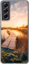 Geschikt voor Samsung Galaxy S21 FE hoesje - Zonsondergang in de Nederlandse polder - Siliconen Telefoonhoesje