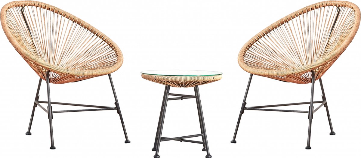 Concept-U - Tuinmeubels 2 ronde fauteuils en natuurlijke salontafel ACAPULCO