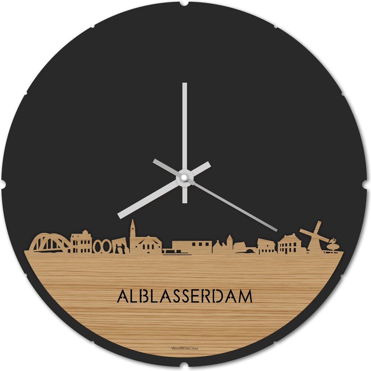 Skyline Klok Rond Alblasserdam Bamboe hout - Ø 44 cm - Stil uurwerk - Wanddecoratie - Meer steden beschikbaar - Woonkamer idee - Woondecoratie - City Art - Steden kunst - Cadeau voor hem - Cadeau voor haar - Jubileum - Trouwerij - Housewarming -
