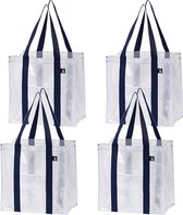 4-pack herbruikbare boodschappentassen met stevige bodem voorvak Multifunctionele boodschappentas Strandtas Rechtop Waterbestendig Duurzaam (transparant, 4 stuks)