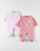 Noukie's - 2 Pack - Pyjama - Meisje - Velour Roze- Vlinder - 0 maand 50