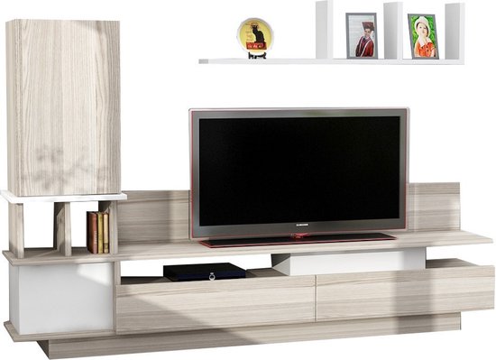 Emob- TV Meubel Houten Kunst TV-meubel | 100% Melamine Gecoat | 18mm Dik | Cordoba Wit - 149cm - Bruin