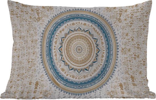 Coussins d'extérieur - Mandala - Blauw - Bohème - Wit - Design - 60x40 cm - Résistant aux intempéries