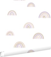 ESTAhome behang regenboogjes lila paars en beige en wit - 0.53 x 10.05 m - 139683