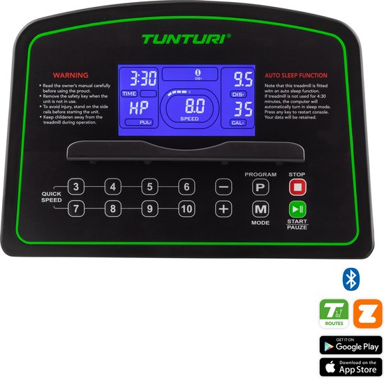 Tunturi Cardio Fit T35 Loopband inklapbaar - Hardloopband met Bluetooth - 12 trainingsprogramma's – Duidelijke monitor – 0,8 - 16,0 km/u - incl. trainings app - EU veiligheid gecertificeerd