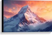 Canvas - Bergen - Sneeuw - Zonsondergang - Kleuren - 60x40 cm Foto op Canvas Schilderij (Wanddecoratie op Canvas)