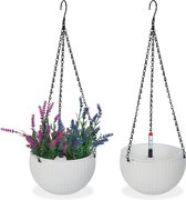 Relaxdays hangpot met opvangbakjes - set van 2 - plantenpot - watermeter - overloopgat