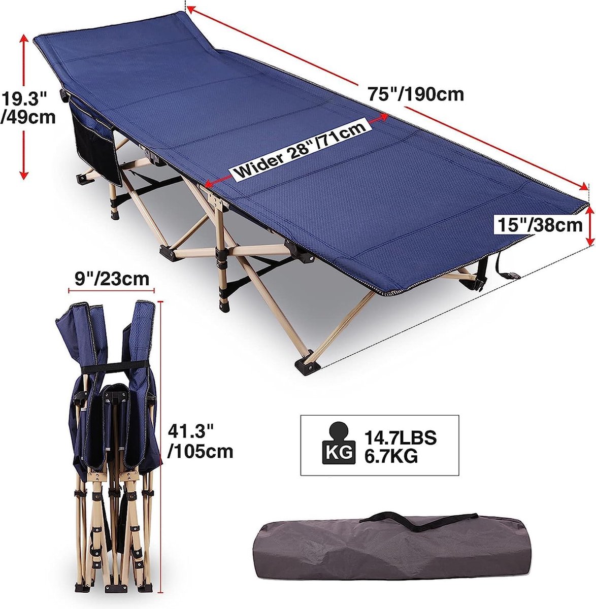 ATORPOK SHOP Campingbed - Inklapbaar Veldbed tot 200 kg & Geïntegreerd