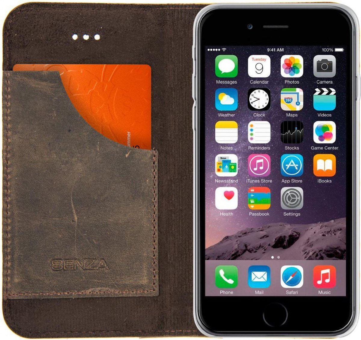 Senza - iPhone 6 / 6s Hoesje - Book Case Raw Seriess Donker Bruin