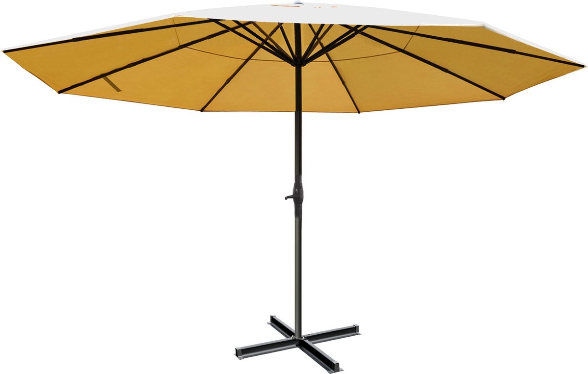 Parasol Meran Pro, horeca marktparasol zonder vouw Ø 5m polyester/aluminium 28kg ~ crème zonder voet