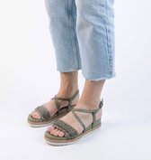 No Stress - Dames - Groene leren sandalen met gevlochten bandjes - Maat 40