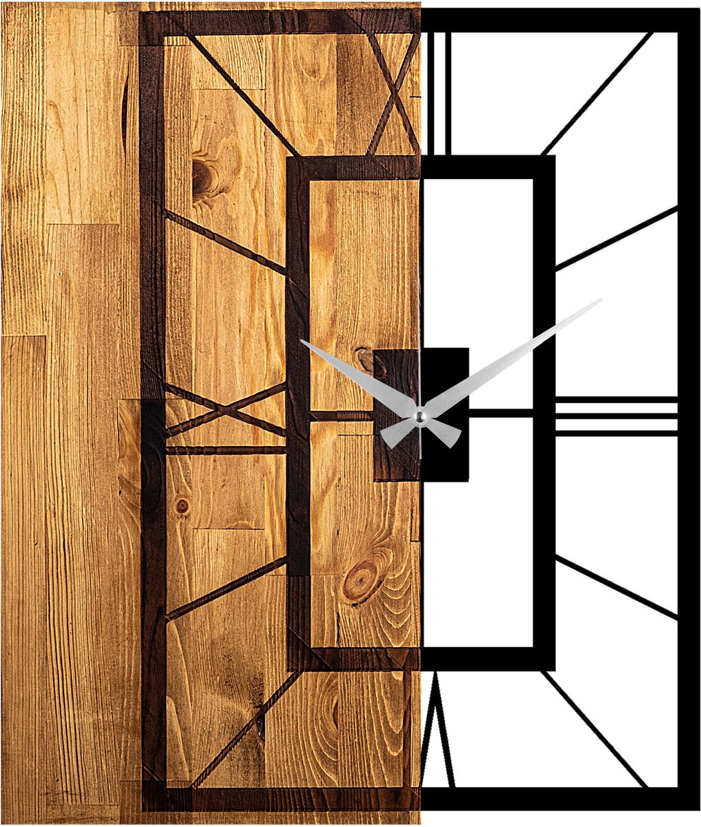 Tanelorn Houten Wandklok | 100% HOUT/METAAL | Licht Noten Zwart