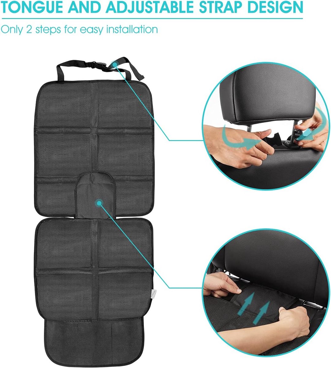 PROTEX Onderlegger voor kinderzitje, testwinnaar 2025, geschikt voor ISOFIX, waterafstotende polyester stof met gewatteerde zitting, S