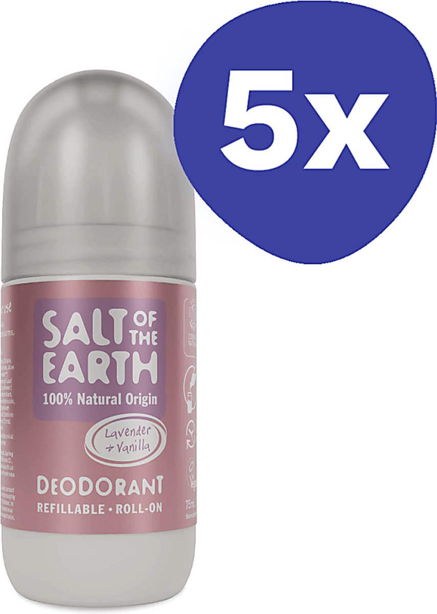 Goedkoopste Salt of the Earth Hervulbare Roll-on Deodorant - Lavendel & Vanille (5x 75ml