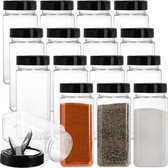 16 pots à épices en plastique de 600 ml avec couvercle shaker/verseur, récipients à épices carrés vides, bouteilles à épices transparentes pour aliments secs, épices, herbes, poudre