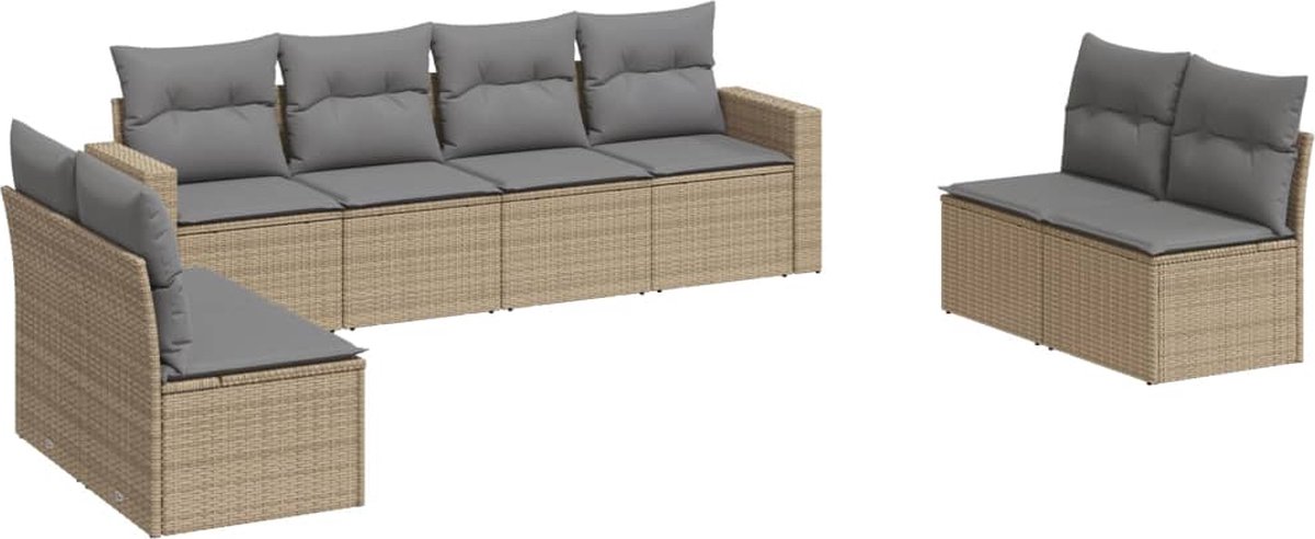 vidaXL 8-delige - Loungeset - met - kussens - poly - rattan - beige