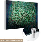 MuchoWow® Glasschilderij 60x40 cm - Schilderij acrylglas - Pauwenveren print - Foto op glas - Schilderijen