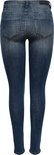 Achterkant van een donkerblauwe skinny jeans met een middelhoge taille, gedragen door een model.