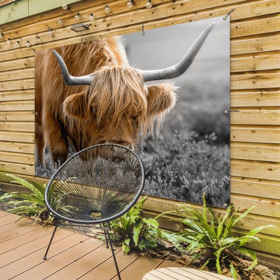 Décoration murale extérieur Highlander écossais - Fleurs - Vache - 160x120 cm