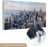 MuchoWow® Glasschilderij 120x60 cm - Schilderij acrylglas - Skyline van Chicago, Verenigde Staten - Foto op glas - Schilderijen