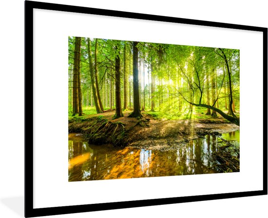 Fotolijst incl. Poster - Bos - Landschap - Water - Bomen - Zon - Groen - Natuur - 120x80 cm - Posterlijst