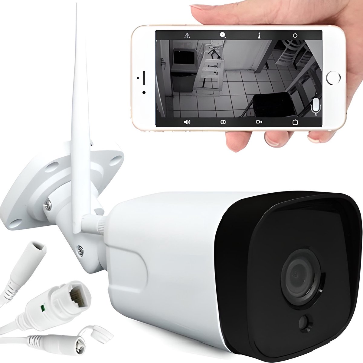 Beroli - Retoo Bewakingscamera voor buiten - 1080p met 2 Mpx en bereik tot 50 m - Camera met wifi 2,4 GHz en Full HD-resolutie - Outdoor camera met nachtzicht - 5dBi-antenne en 4-voudige digitale zoom - App - Wit