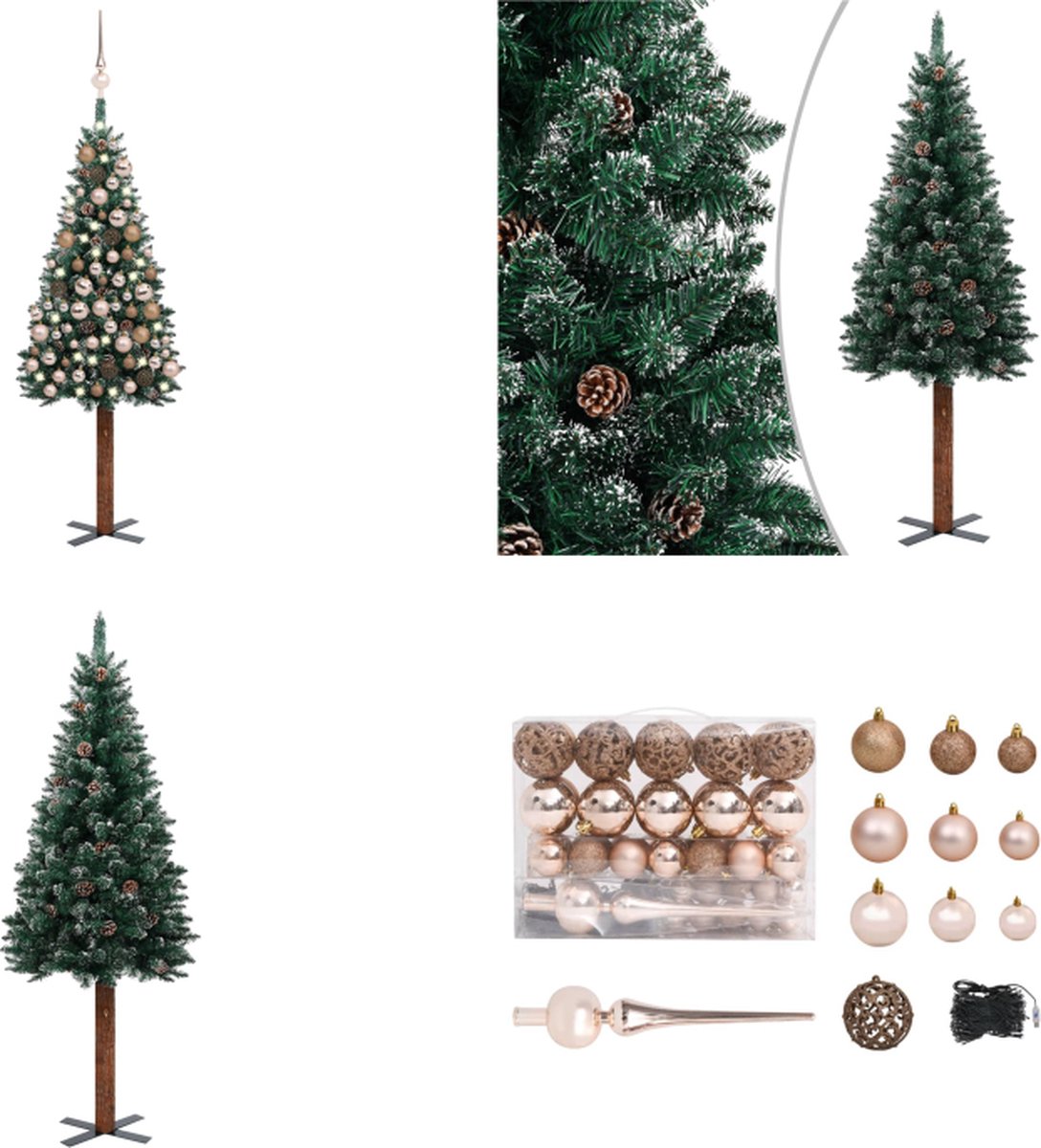 vidaXL Kerstboom met LED's en kerstballen smal 150 cm groen - Kunstkerstboom - Kunstkerstbomen - Kerstboom - Kerstdecoratie
