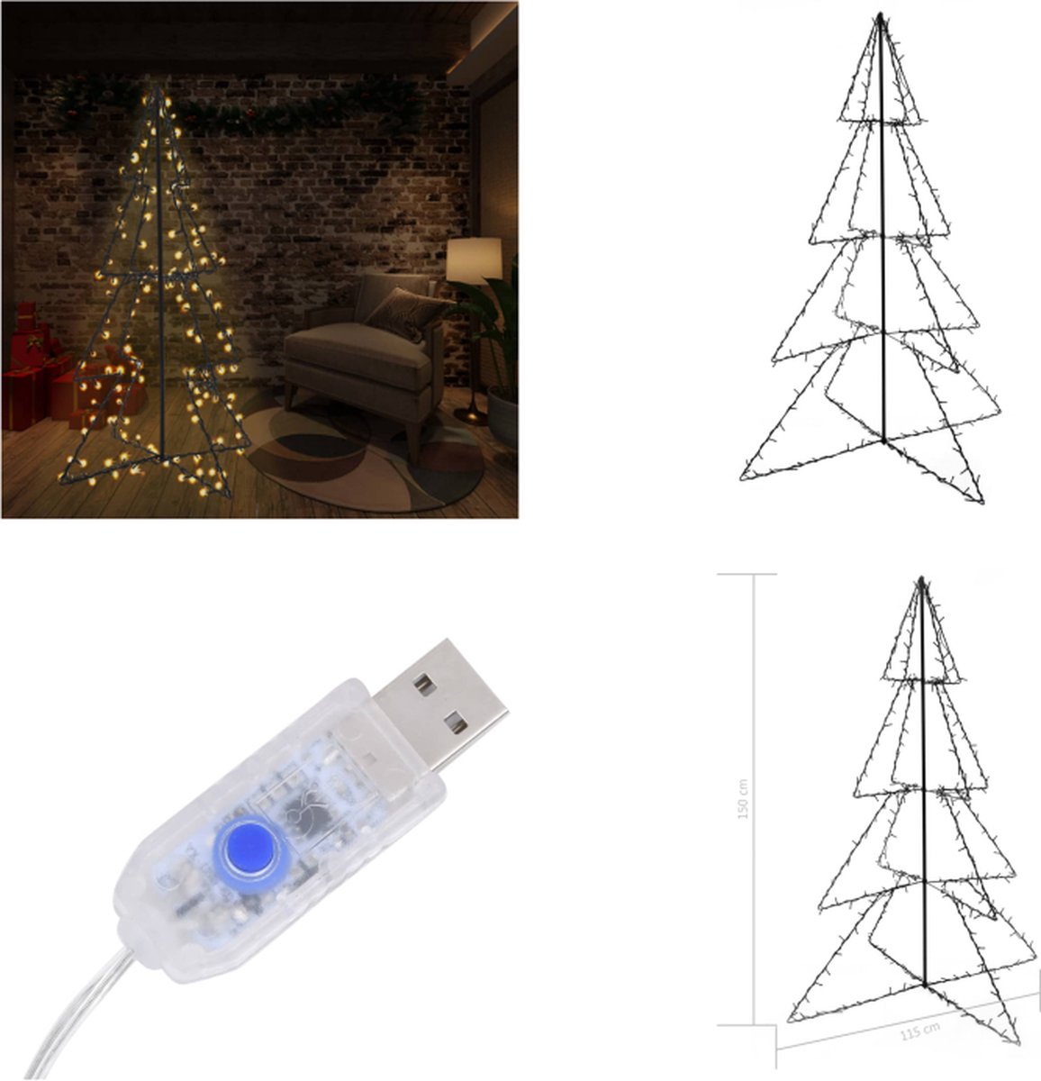 vidaXL Kegelkerstboom 240 LED's binnen en buiten 115x150 cm - Kerstkegelboom - Kerstkegelbomen - Kerstverlichting - Kerstverlichtingen