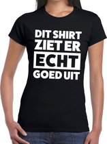 Dit shirt ziet er echt goed uit tekst t-shirt zwart dames XS