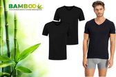 Bamboo Essentials - T-Shirt Homme - Col en V - 2 Pack - Zwart - M - Maillot de Corps en Bamboe Homme - Extra Long - Col en V- T-shirt Anti-transpiration Homme