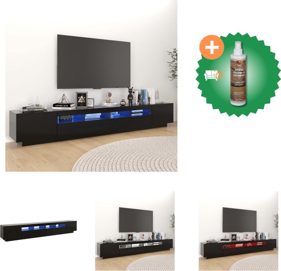 vidaXL Tv-meubel met LED-verlichting 260x35x40 cm zwart - Kast - Inclusief Houtreiniger en verfrisser