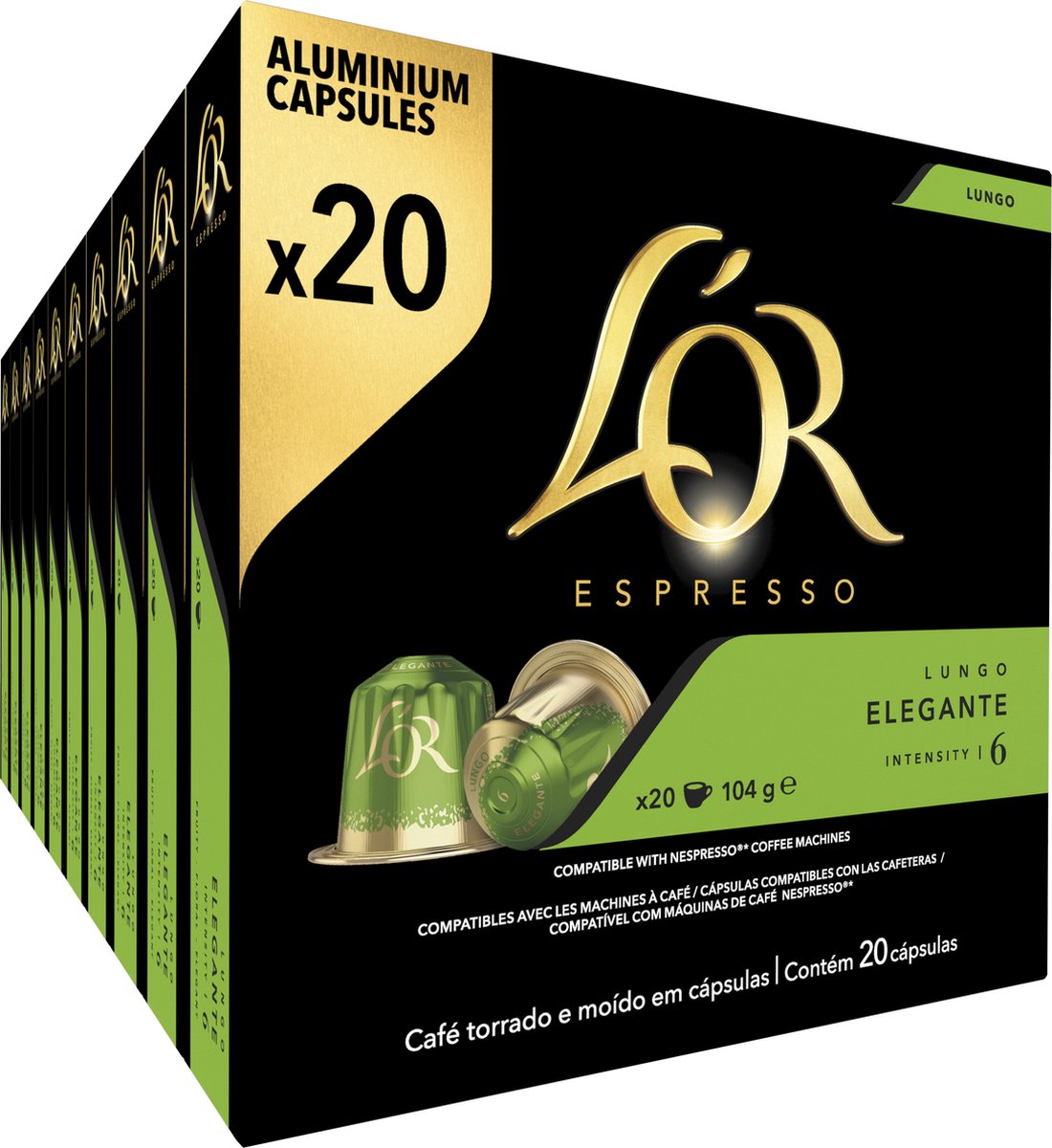 L'OR Lungo Elegante Koffiecups - Intensiteit 6/12 - 10 x 20 capsules - L'OR