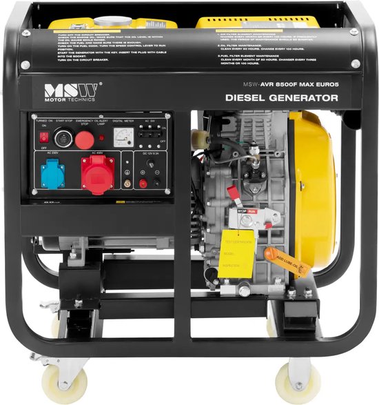 MSW Noodgenerator diesel - 2830 / 8500 W - 30 L - 240/400 V - mobiel - AVR - Euro 5 - MSW