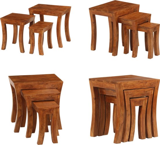 vidaXL 3-delige Tafeltjesset 50x35x50 cm massief acaciahout bruin