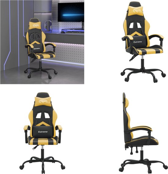 vidaXL Gamestoel draaibaar kunstleer zwart en goud - Gamingstoel - Gamingstoelen - Televisiestoel - Racingstoel