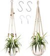 Set van 2 macramé hangende mand katoenen touw hangende mand bloempot plantenhouder hanger voor binnen buiten plafonds met 4 haken