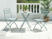 MYLIA Opklapbare tuineethoek van metaal - Een tafel D60 cm en 2 opstapelbare stoelen - Amandelgroen - MIRMANDE van MYLIA L 60 cm x H 87 cm x D 60 cm
