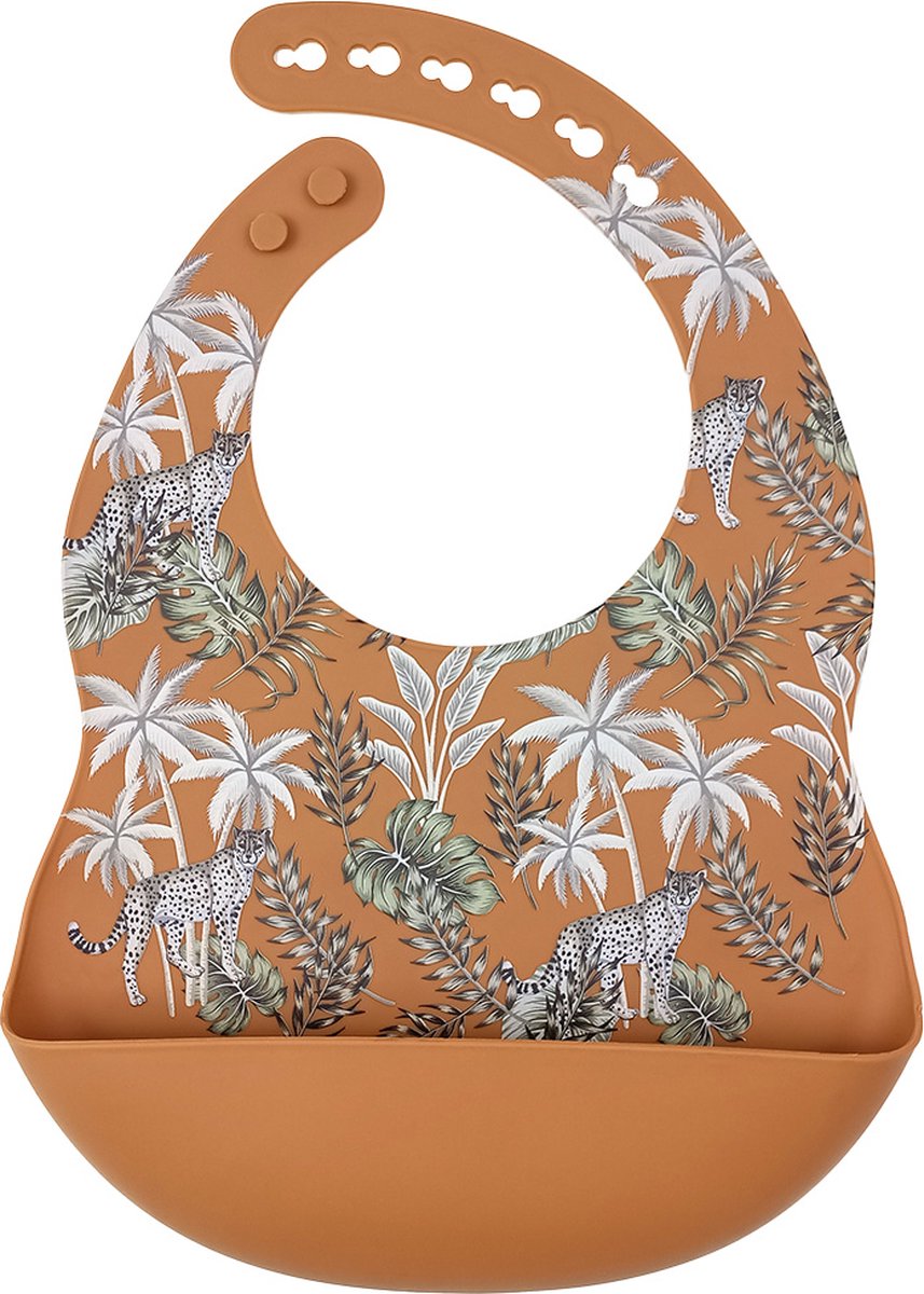 Goedkoopste Dutsi - Siliconen - Baby Slabbetje - Met opvangbakje - Safari - Kaneelbruin