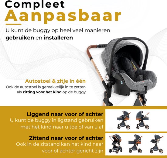 Lunola Nova - Kinderwagen 3-in-1 - incl. autostoel - 0-20kg - XXL - Multifunctionele Buggy 3in1 - Grijs — afbeelding 4