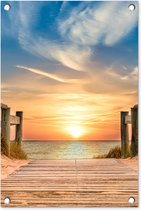 Tuinposter strand - Tuindecoratie zonsondergang - 40x60 cm - Wanddecoratie voor buiten - Schutting decoratie - Buitenposter - Schuttingdoek - Tuindoeken - Tuin doek - Balkon poster